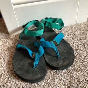 Blue and Green Teva Original Size 8